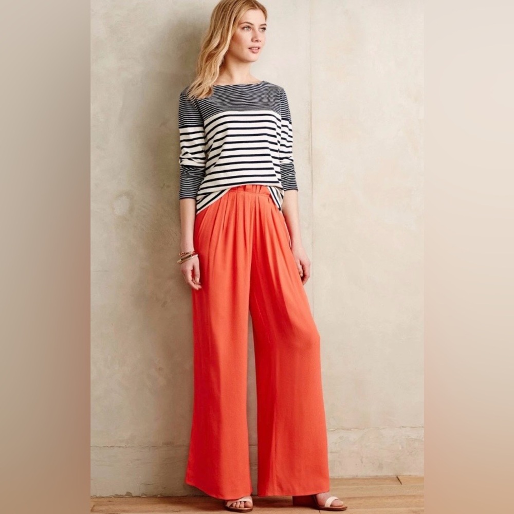 Harlyn Anthropologie | Women’s Vibrant Orange Sabie Wide Leg Pull On Pants Sz XS